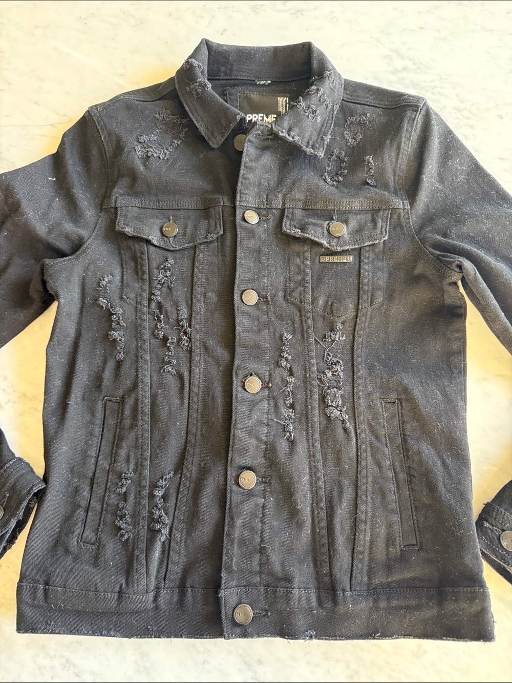 Preme Men’s Black Distressed Denim Jacket